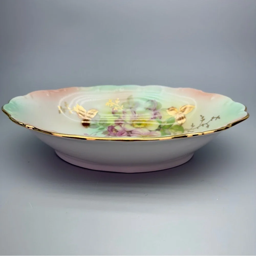 Vintage Schumann Arzberg Germany  Wild Rose Gilded Porcelain Serving Bowl
